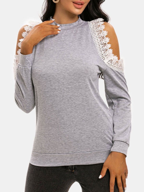 Applique Cold Shoulder Long Sleeve Tee