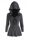 Back Slit Lace-up Heathered Hoodie