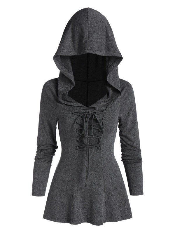 Back Slit Lace-up Heathered Hoodie