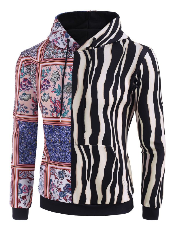 Bandana Striped Print Drawstring Hoodie