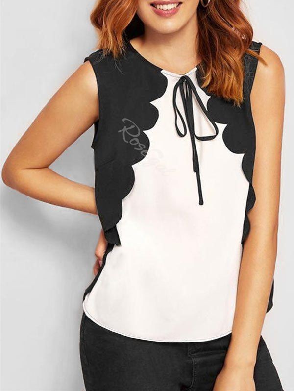 Bowknot Detail Scalloped Contrast Tank Top