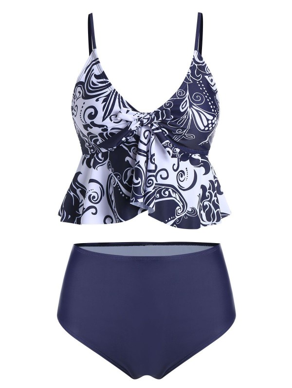 Bowknot High Waisted Skirted Tankini Swimsuit