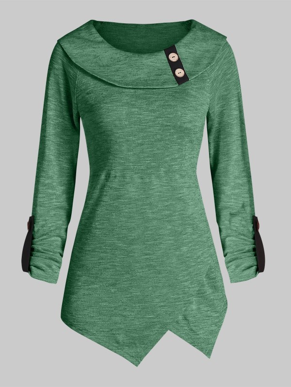 Button Space Dye Longline Long Sleeve Top