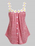 Button Up Floral Applique Tank Top
