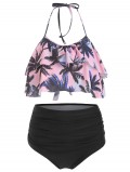 Coconut Palm Flounce Halter Bikini Set