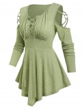 Cold Shoulder Criss-cross Lace-up T-shirt