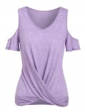 Cold Shoulder Twist Front Heathered T-shirt