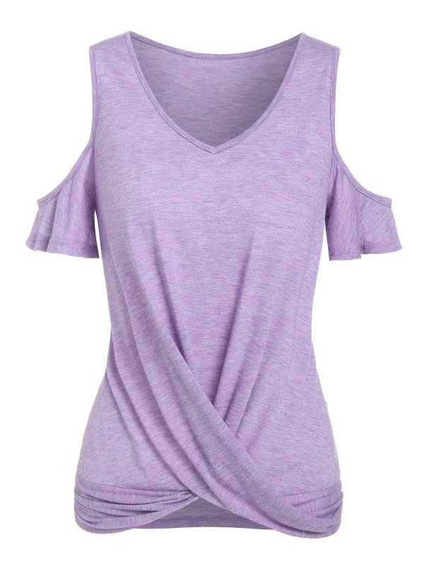 Cold Shoulder Twist Front Heathered T-shirt