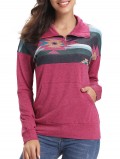 Color Block Front Pocket Half Zipper Sweatshirt
