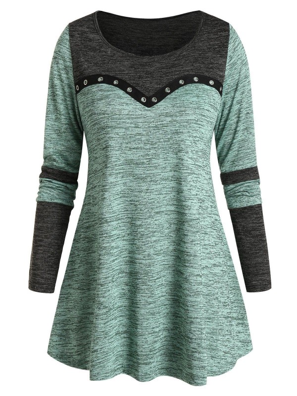 Contrast Color Space Dye Grommet Casual T Shirt