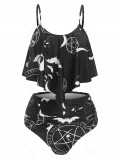Crescent Star Bat Print Padded Ruched Tankini Set