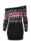 Dancer Print Off The Shoulder Tunic Sweatshirt