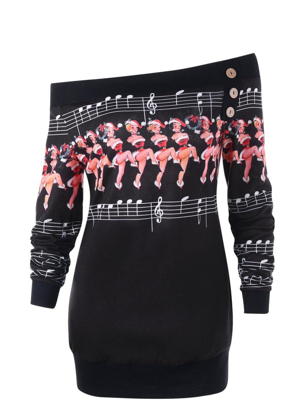 Dancer Print Off The Shoulder Tunic Sweatshirt