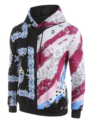 Dragon Pattern Colorblock Casual Hoodie