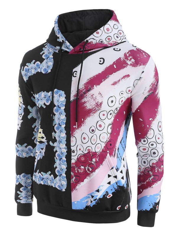 Dragon Pattern Colorblock Casual Hoodie