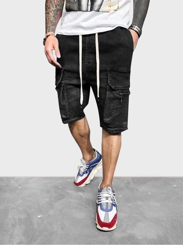 Drawstring Multi Pockets Jean Cargo Shorts