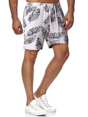 Drawstring Palm Leaf Print Beach Shorts