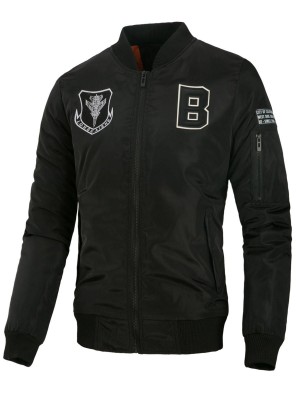 Embroidered Letter Applique Zip Up Padded Jacket