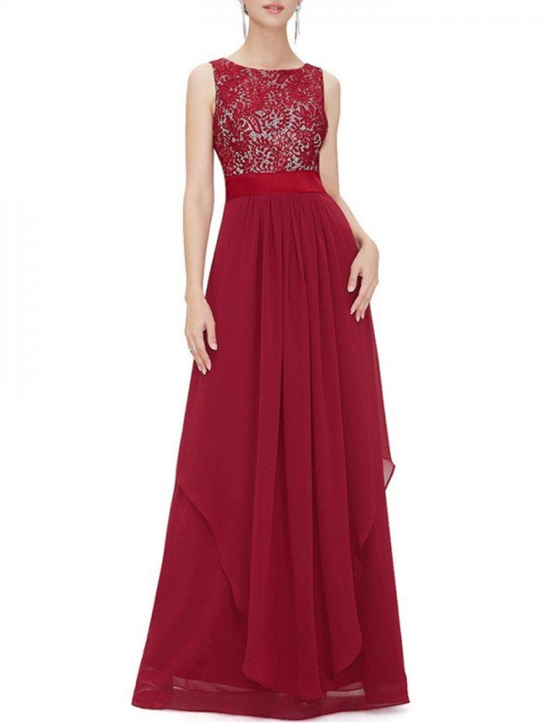 Embroidered Overlay Chiffon Panel Maxi Dress