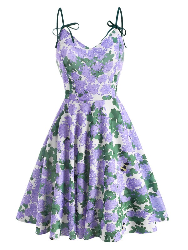 Flower Print Bowknot Cami Dress