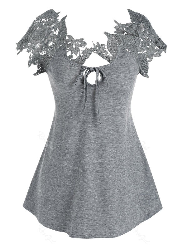 Front Tie Lace Guipure Tee