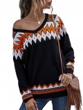 Geo Pattern Raglan Sleeve Sweater