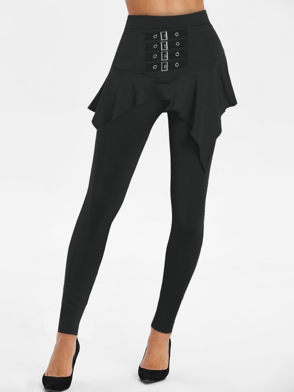 High Rise Buckled Skirted Pants