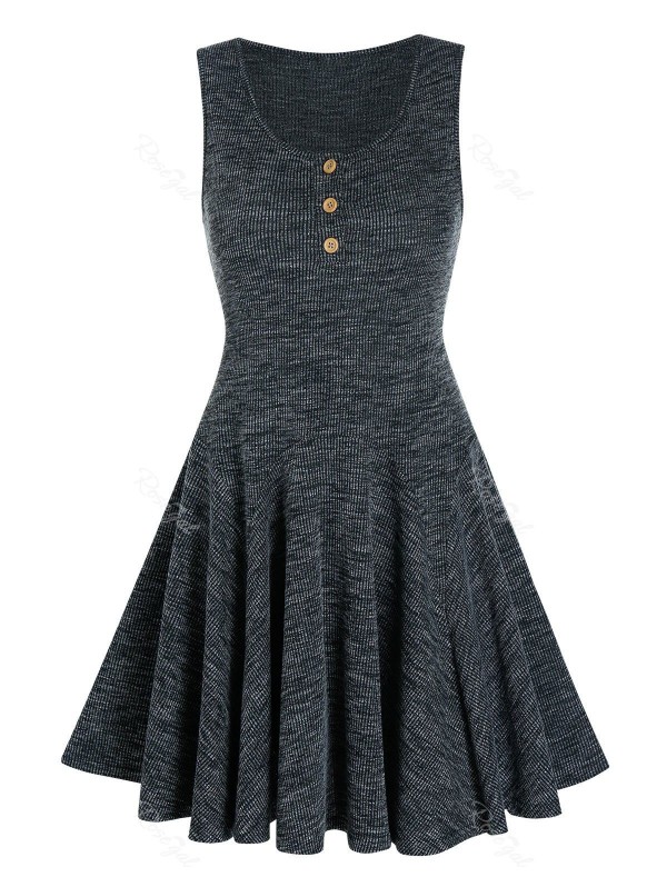 Hlaf Button Knitted Sleeveless A Line Dress