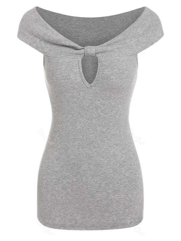 Keyhole Bow Detail Ribbed T-shirt