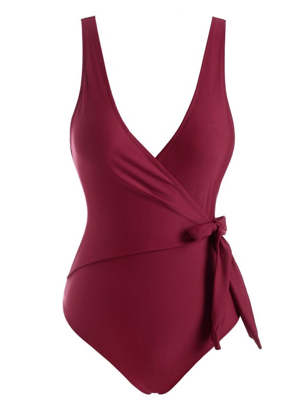 Knotted Padded Surplice One-piece Swimwear