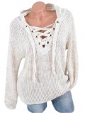 Lace Up Raglan Sleeves Hooded Sweater