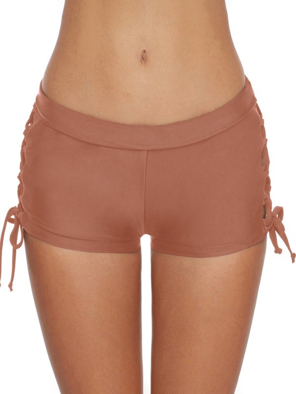 Lace-up Side Plain Swim Shorts