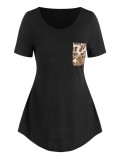 Leopard Print Short Sleeve Pocket T-shirt