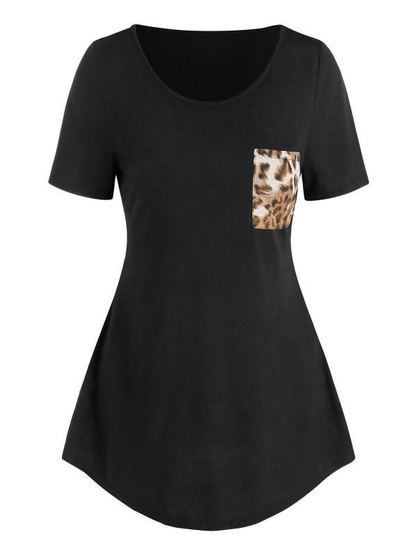 Leopard Print Short Sleeve Pocket T-shirt