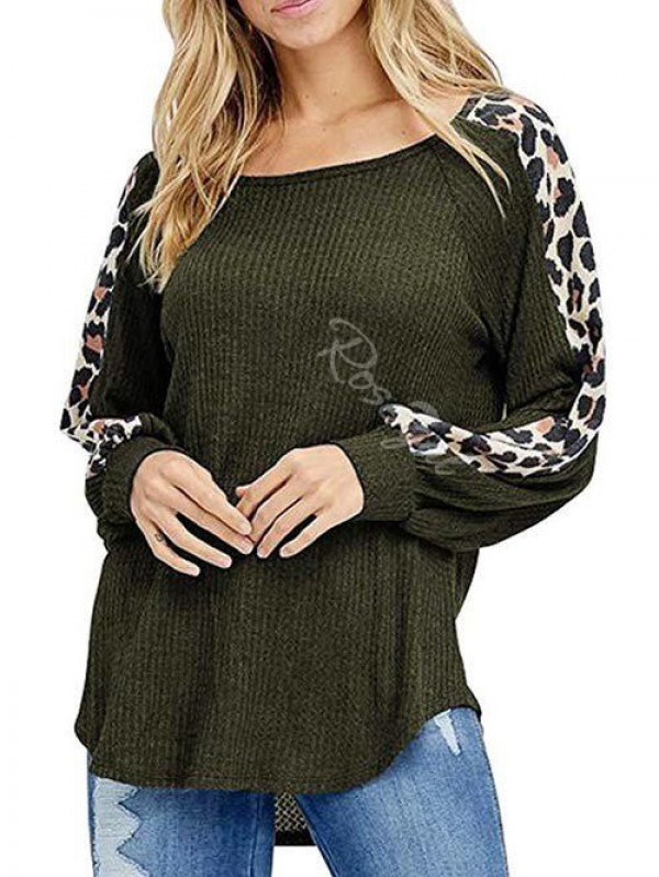 Leopard Raglan Sleeve Textured Sweater