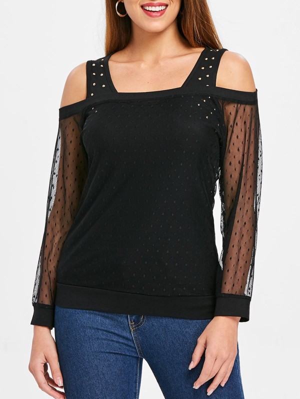 Long Sleeve Cold Shoulder Blouson Blouse