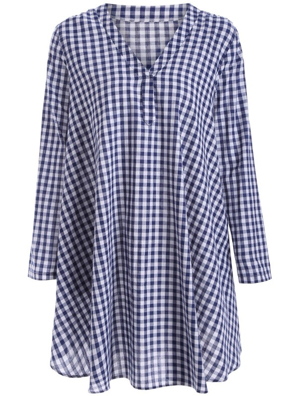 Long Sleeve Plaid Tunic Dress