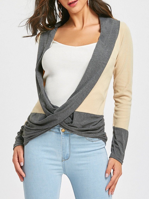 Long Sleeve Ribbed Wrap Top