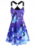 O Ring Butterfly Print Tank Dress