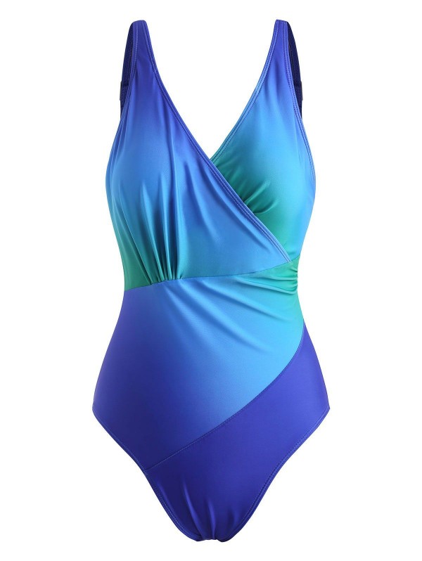 Ombre Ruched Surplice One-piece Swimsuit