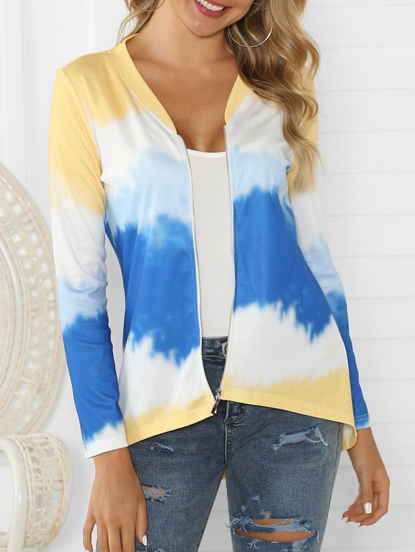 Ombre Zip Up High Low Cardigan