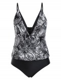 Paisley Printed Surplice Mesh Panel One-piece Swimsuit