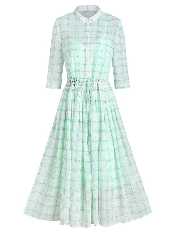 Plaid Print Half Button Dress And Slip Dress