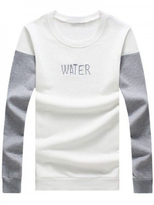 Plus Size Round Neck Letter Embroidered Color Block Spliced Long Sleeve Men's Sweatshirt