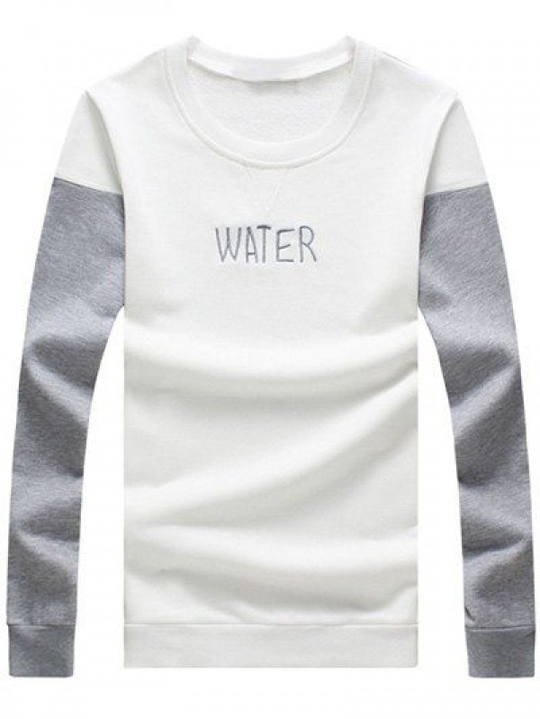 Plus Size Round Neck Letter Embroidered Color Block Spliced Long Sleeve Men's Sweatshirt