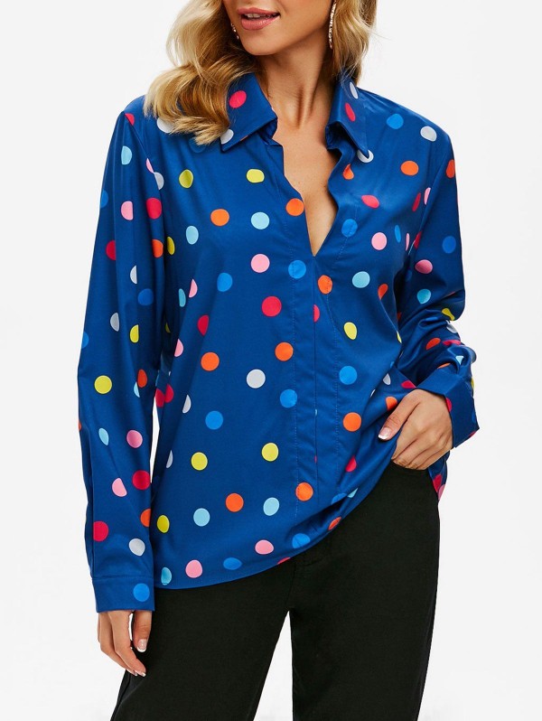 Polka Dot Plunging Blouse