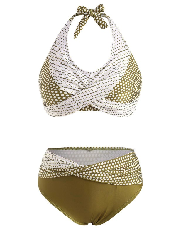 Polka Dot Twisted Colorblock Bikini Swimwear