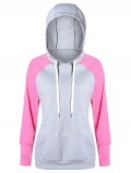 Raglan Sleeve Two Tone Drawstring Hoodie