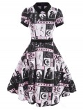 Skull Sun Moon Star Print Belted Dress