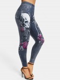 Skulls Flowers 3d Print High Waisted Skinny Jeggings